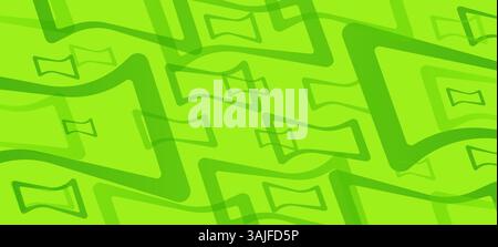 Arte digitale futuristica caratterizzata da un'affascinante miscela di linee e forme uniche sovrapposte in vivaci sfumature di verde. Illustrazione Vettoriale