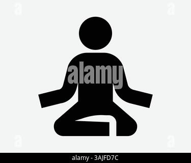 Uomo seduto Yoga posa icona persona umana seduto meditazione simbolo esercizio relax postura piegare gambe Croce Legge Stickfigure spirituali Posi Illustrazione Vettoriale