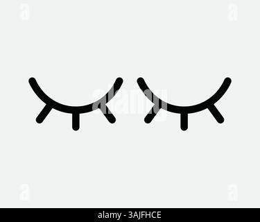 Icona a due occhi a linea chiusa con ciglia che dorme che piange il coperchio del cartone chiuso contorno bianco nero forma grafica grafica illustrazione vettoriale bellezza Illustrazione Vettoriale