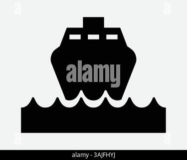 Nave Vista frontale contenitore per la spedizione avvicinamento alla nave crociera navigazione industria del carico pesca marittima Fodera dell'Oceano marittimo onda d'acqua Black White Vector Graphi Illustrazione Vettoriale