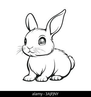 Icona del coniglio. Carino animale isolato su sfondo bianco. Coniglietto disegnato a mano, illustrazione vettoriale Illustrazione Vettoriale