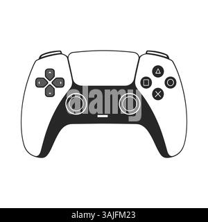 Descrivere l'icona del gamepad per console videogiochi. Controlli di gioco, illustrazione vettoriale in bianco e nero Illustrazione Vettoriale