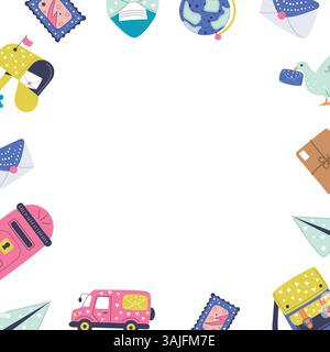 World post day frame, illustrazione vettoriale dei cartoni animati Illustrazione Vettoriale