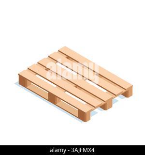 pallet isometrico in legno, colorato su sfondo bianco, supporto per scatole in un magazzino Illustrazione Vettoriale
