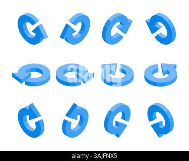 set isometrico di frecce rotonde, a colori su sfondo bianco, puntatori per infografiche e design Illustrazione Vettoriale