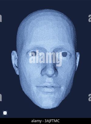 La rete che forma il volto umano dell'intelligenza artificiale. Concetto di tecnologia e robotica. Mascheramento sociale anonimo. Illustrazione del vettore della criminalità informatica e della sicurezza informatica. Illustrazione Vettoriale