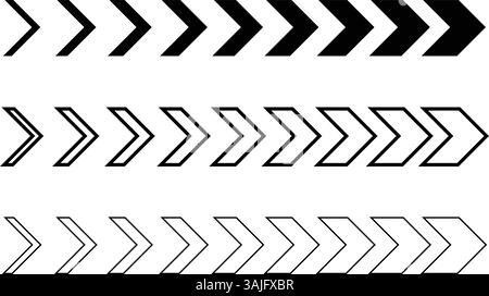 Set vettoriale freccia direzionale – frecce a freccia in grassetto e contorno per segnali, banner e navigazione Illustrazione Vettoriale