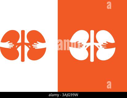 Combinazione del logo reni e mani. Reni organo e abbracciare modello di disegno logotipo. Illustrazione Vettoriale