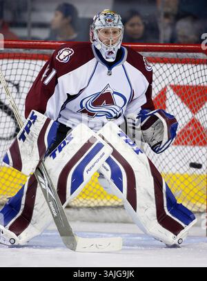 18 novembre 2009 - Calgary, Alberta, Canada - foto del profilo del giocatore NHL sul portiere dei Colorado Avalanche Craig Anderson durante una partita recente a Calgary. (Immagine di credito: © Larry MacDougal via ZUMA Wire) Foto Stock