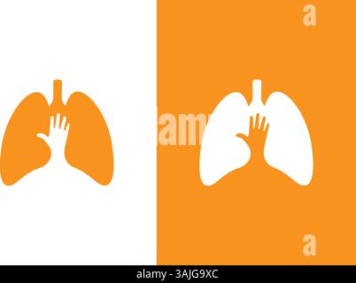 Combinazione di polmoni vettoriali e logo mano. Modello unico di disegno del logotipo di organo umano. Illustrazione Vettoriale