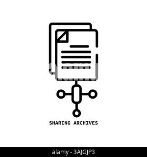 Condivisione dell'icona vettoriale del contorno degli archivi. Icona degli archivi di condivisione in nero con linee sottili, semplice illustrazione di elementi vettoriali da seo Web Concept iso modificabile Illustrazione Vettoriale