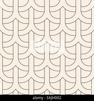 Motivo vintage astratto senza cuciture dalla linea sottile. Motivo geometrico nero beige. Illustrazione Vettoriale