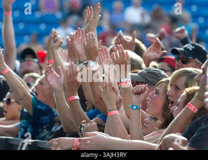 15 agosto 2013 - Calgary, Alberta, Canada - la folla reagisce agli artisti durante il concerto Alberta Flood Aid di Calgary. (Immagine di credito: © Larry MacDougal via ZUMA Wire) Foto Stock