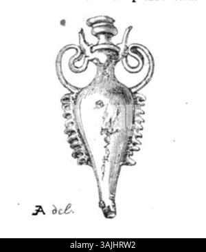Un'incisione di Édouard Aubert prima del 1877, con un vaso scolpito in pietra saponata della collezione del Prieur Gal, Musée de l'Académie de Saint-Anselme ad Aoste. La stampa cattura l'intricata maestria artigianale di questo oggetto storico. Foto Stock