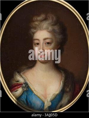 Questo ritratto di Dorotea Carlotta di Brandeburgo-Ansbach (1661-1705), margravia d'Assia-Darmstadt, fu dipinto intorno alla fine del XVII/XVIII secolo. È una rappresentazione ovale di lei come moglie di Ernesto Luigi, Langravio d'Assia-Darmstadt. Foto Stock
