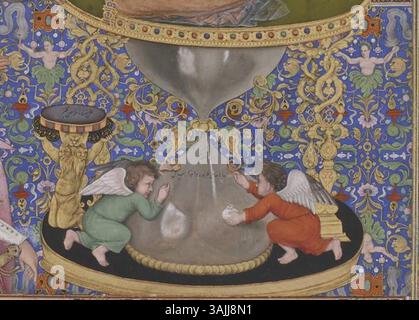 Questo primo piano del dipinto in miniatura moghul, "Jahangir preferendo uno Shaikh sufi ai re" (1615-18), di Bichitr, si concentra sugli intricati dettagli del trono a forma di clessidra. La scena raffigura l'imperatore Jahangir seduto, con figure che simboleggiano lo Shaikh sufi e i re, che illustrano la preferenza dell'imperatore per la saggezza spirituale rispetto al potere politico. Foto Stock