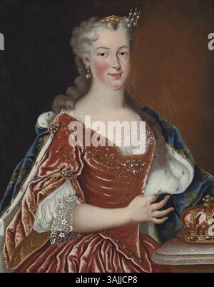 Ritratto di Maria Leszczynska, regina di Francia, di un ignoto seguace di Jean-Baptiste van Loo. Era la moglie di Luigi XV. Il dipinto ad olio, del XVIII secolo, mostra il suo abbigliamento regale e la sua postura, catturando l'eleganza del tempo. Foto Stock