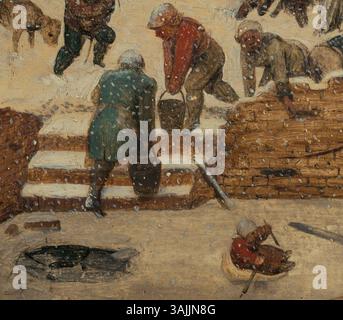 Questo dettaglio tratto dal dipinto del 1563 di Pieter Bruegel il Vecchio *l'Adorazione dei Magi nella neve* cattura una slitta in un ambiente invernale innevato, parte della scena biblica. Foto Stock