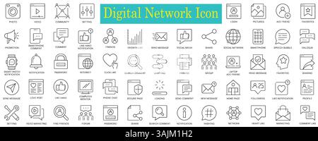 Icone dei social media e del networking online || Marketing digitale e grafica di coinvolgimento della comunità. Pittogrammi della traccia vettoriale modificabili. Figura EPS10 Illustrazione Vettoriale