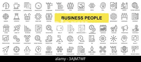 Set di Business People, Human Resources e Office Management – raccolta di icone vettoriali modificabili. bianco e nero. icone dei pittogrammi Illustrazione Vettoriale