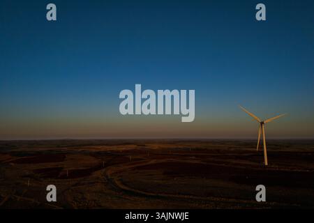 Turbine eoliche che generano elettricità nel Northumberland Foto Stock
