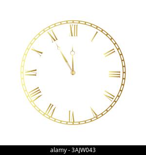 Elegante orologio con numeri romani dorati. Elegante quadrante dorato lucido dell'orologio con illustrazione vettoriale a forma rotonda isolata su sfondo bianco Illustrazione Vettoriale