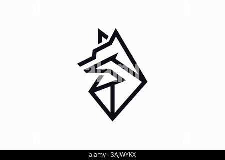 Logo della testa Wolf geometrico astratto Design lineare affilato ed elegante per i marchi moderni Illustrazione Vettoriale