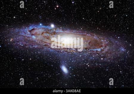 Galassia di Andromeda (M31). Immagine ottica della galassia Andromeda a spirale (Messier 31). Andromeda si trova a circa 2,5 milioni di anni luce dalla Terra ed è la più vicina galassia maggiore alla via Lattea. Questa immagine è stata pubblicata nel Guinness dei primati del 2008 come la più grande immagine (in pixel) di una galassia a spirale mai scattata. Immagini scattate presso l'Osservatorio Nighthawk, New Mexico, USA. Foto Stock
