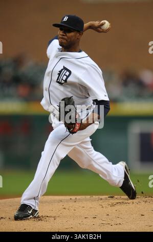 6 giugno 2009: Il lanciatore titolare dei Detroit Tigers Edwin Jackson n. 36 lancia un campo contro i Los Angeles Angels al Comerica Park di Detroit, Michigan. Detroit ha vinto 2-1.(immagine di credito: © Scott Schupbach/Cal Sport Media/ZUMA Press) Foto Stock
