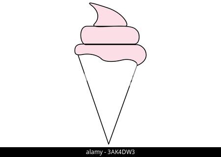 Disegno continuo di gelato su una linea, sfondo bianco su nero isolato. Illustrazione Vettoriale