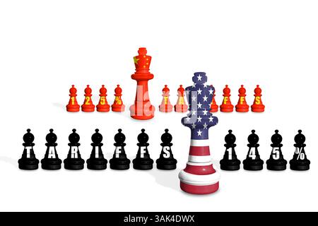 Scacchi fatti con bandiere USA e Cina. Guerra commerciale, doganale e tariffaria TRA STATI UNITI e Cina Foto Stock