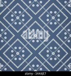 Motivo geometrico astratto senza cuciture con ornamenti sfondo blu per striscioni in tessuto, design di superfici per l'arredamento della casa Foto Stock