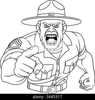 Istruttore di esercitazione sergente Bootcamp soldato dell'esercito Illustrazione Vettoriale