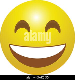 Faccia sorridente felice, faccia emoji, simbolo sorriso, segno sorriso, emoticon sorridente con felice Illustrazione Vettoriale