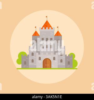 Magica illustrazione in stile piatto a castello fantasy Illustrazione Vettoriale