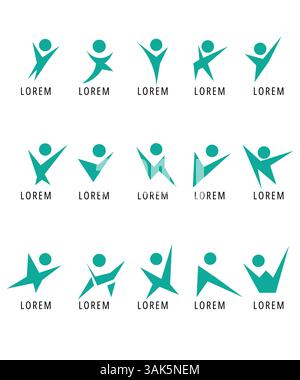 Set di logo a figura umana, set di logo Abstract People, astratta figura umana felice Illustrazione Vettoriale