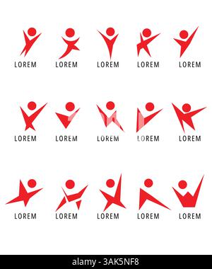 Set di logo a figura umana, set di logo Abstract People, astratta figura umana felice Illustrazione Vettoriale