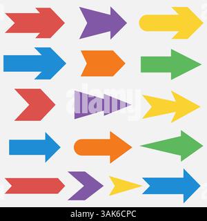 Una serie di icone a freccia multicolore luminose vettoriali Illustrazione Vettoriale