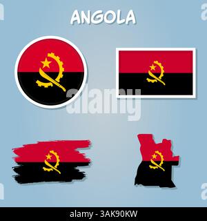 Bandiera dell'Angola emblema dell'Africa icona illustrazione vettoriale elemento di design astratto Illustrazione Vettoriale