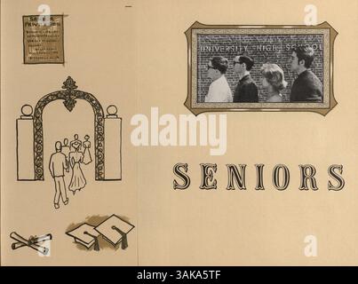 L'annuario Bisbila della University High del 1959 presenta momenti significativi dell'anno scolastico 1958-1959, tra cui studenti, insegnanti, atletica, club, ed eventi. Foto Stock