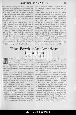 Keith's Magazine, pubblicato nel 1918, è una rivista mensile creata dall'architetto Max L. Keith. Include dodici numeri che presentano disegni dettagliati delle case con illustrazioni e planimetrie. Ogni numero fornisce i costi di costruzione, i materiali da costruzione e i dettagli di progettazione. Gli articoli coprono l'interior design, l'architettura paesaggistica e i piani aggiuntivi per chiese e scuole, con numerosi annunci pubblicitari. Foto Stock