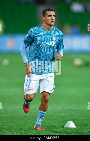 23 aprile 2017 - Melbourne, Victoria, Australia - TIMOTHY CAHILL (17) della città di Melbourne si riscalda prima dell'eliminazione finale 2 della A-League tra Melbourne City e Perth Glory all'AAMI Park di Melbourne, Australia. Perth Won 2-0 (immagine di credito: © Sydney Low via ZUMA Wire) Foto Stock