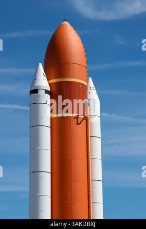 Cape Canaveral, Florida, Stati Uniti d'America - 28 FEBBRAIO 2024: Modello di Space Shuttle Atlantis , NASA Kennedy Space Center, Apollo Saturn V Center presso Kennedy Space CE Foto Stock