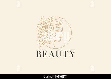 Elegance in Bloom Un lussuoso logo di bellezza con un profilo lineare da donna floreale Illustrazione Vettoriale
