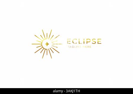 Solar Eclipse Logo Geometry Gold Luxury Concept identità del marchio femminile Illustrazione Vettoriale