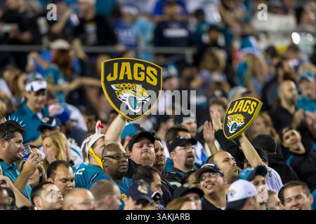 5 dicembre 2013: I tifosi dei Jacksonville Jaguars reggono i cartelli dei Jags durante la partita tra gli Houston Texans e i Jacksonville Jaguars all'EverBank Field di Jacksonville, Florida. Jacksonville ha sconfitto Houston 27-20. (Immagine di credito: © Gray Quetti/Cal Sport Media/ZUMAPRESS.com) Foto Stock