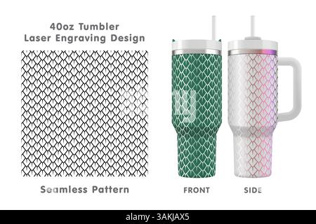 Dragon scala il motivo piastrellabile. Incisione laser senza cuciture per bicchiere da 40 once. Avvolgimento completo. Illustrazione vettoriale. Illustrazione Vettoriale