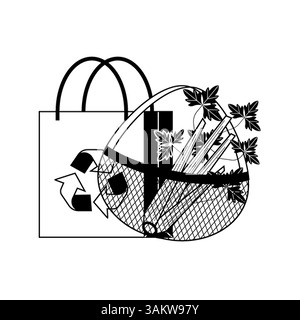 borsa della spesa riutilizzabile. illustrazione del concetto di stile di vita sostenibile. Illustrazione Vettoriale