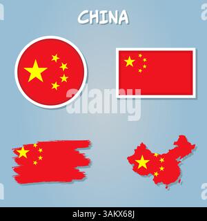 Vettore creativo della mappa dei confini del paese della Cina ha creato una bandiera Illustrazione Vettoriale