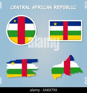 Vettoriale della Repubblica Centrafricana profilo del paese con set di bandiere Illustrazione Vettoriale